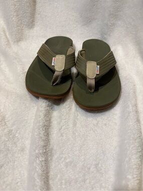 womens Olive Green Brown Strap Flip Flops